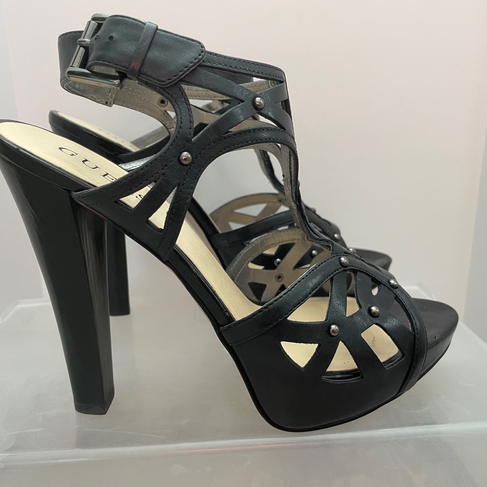 GUESS Black Strappy Heeled Sandals
